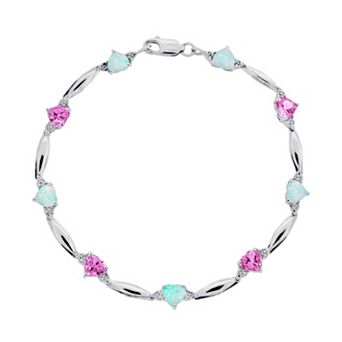 Gemminded Sterling Silver Lab-Created Pink Sapphire, Lab-Created Opal and Diamond Accent Heart Bracelet