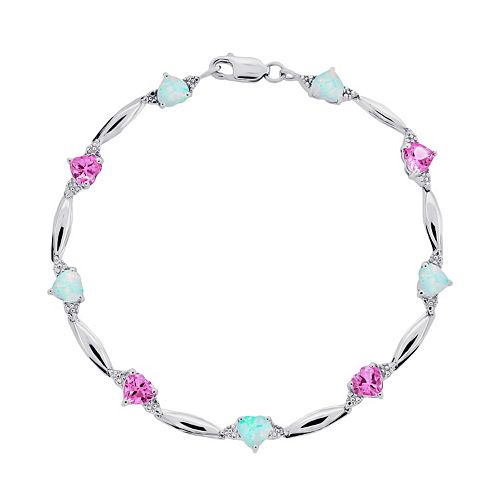 Sterling Silver Lab-Created Pink Sapphire, Lab-Created Opal & Diamond ...