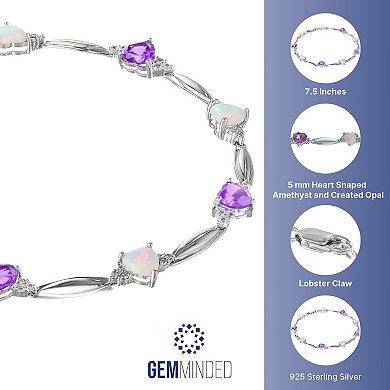 Gemminded Sterling Silver Lab-Created Pink Sapphire, Lab-Created Opal and Diamond Accent Heart Bracelet