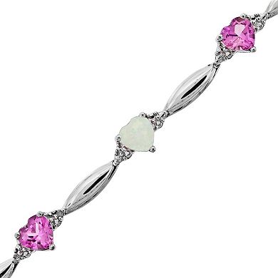 Gemminded Sterling Silver Lab-Created Pink Sapphire, Lab-Created Opal and Diamond Accent Heart Bracelet