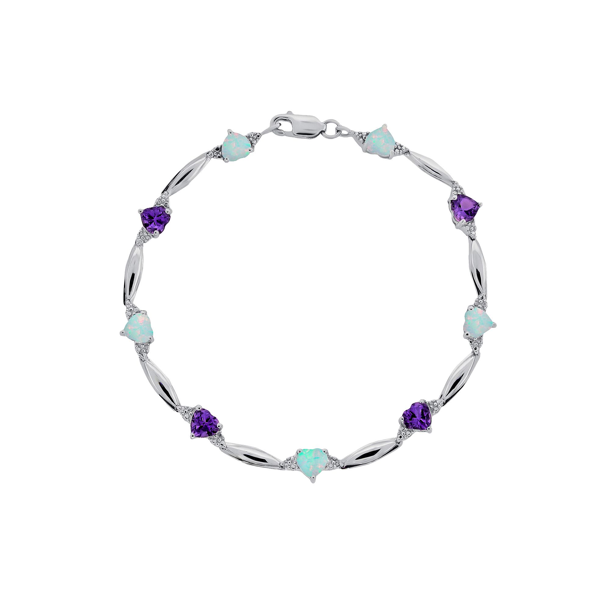 Gemminded Sterling Silver Amethyst, Lab-Created Opal and Diamond Accent He