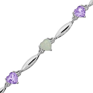 Gemminded Sterling Silver Amethyst, Lab-Created Opal and Diamond Accent Heart Bracelet