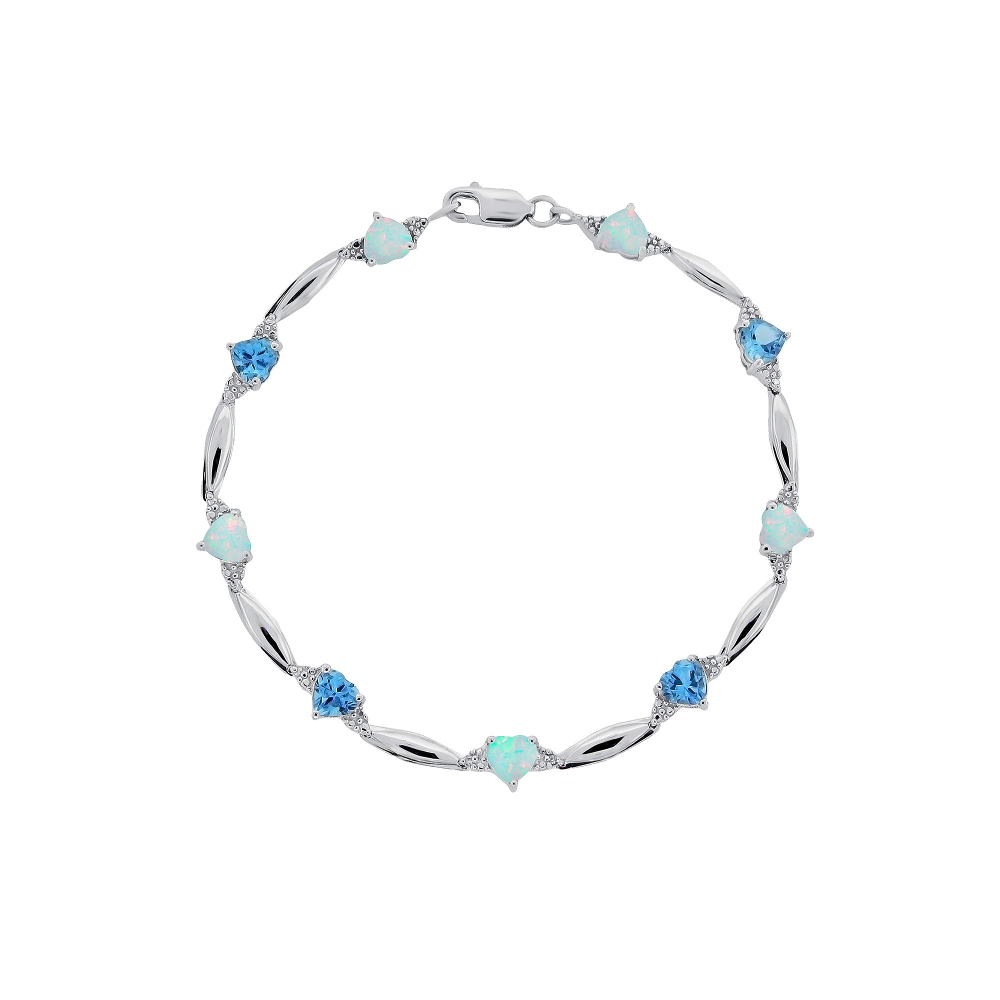 Gemminded Sterling Silver Blue Topaz, Lab-Created Opal and Diamond Accent 