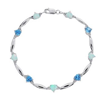 Gemminded Sterling Silver Blue Topaz, Lab-Created Opal and Diamond Accent Heart Bracelet