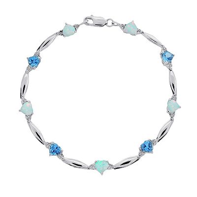 Gemminded Sterling Silver Blue Topaz, Lab-Created Opal and Diamond