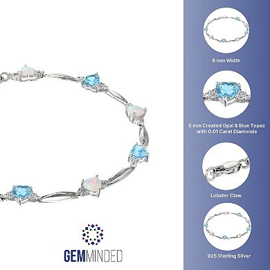 Gemminded Sterling Silver Blue Topaz, Lab-Created Opal and Diamond Accent Heart Bracelet