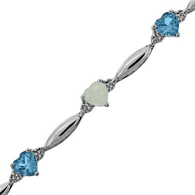 Gemminded Sterling Silver Blue Topaz, Lab-Created Opal and Diamond Accent Heart Bracelet