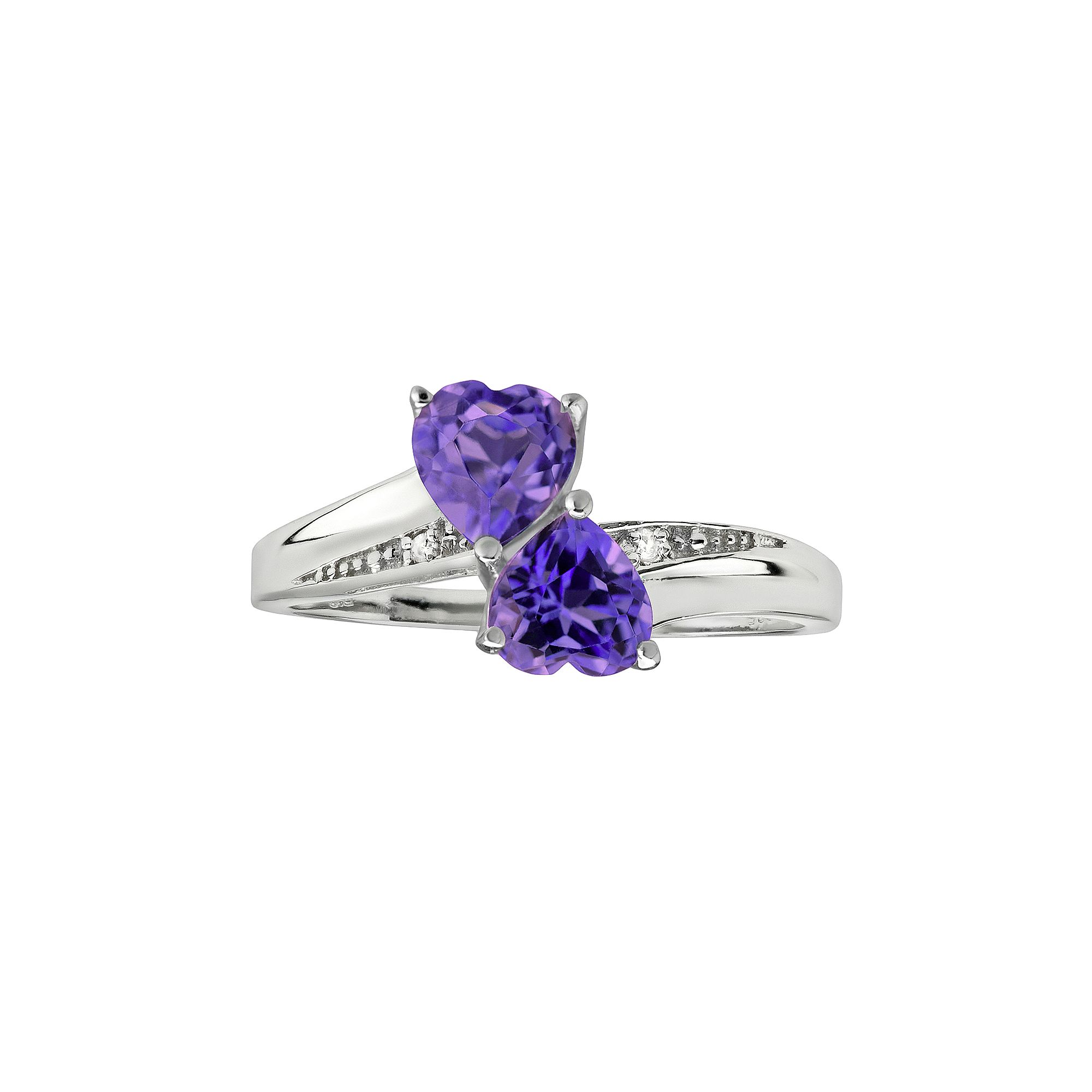Gemminded Sterling Silver Amethyst & Diamond Accent Heart Bypass Ring, Wome