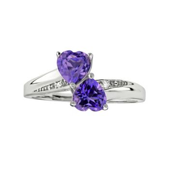 Sterling Silver Amethyst & Diamond Accent Heart Bypass Ring