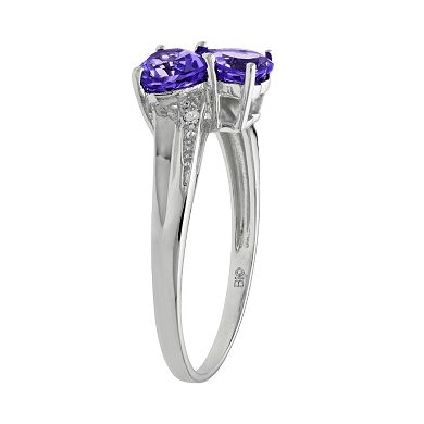 Gemminded Sterling Silver Amethyst & Diamond Accent Heart Bypass Ring