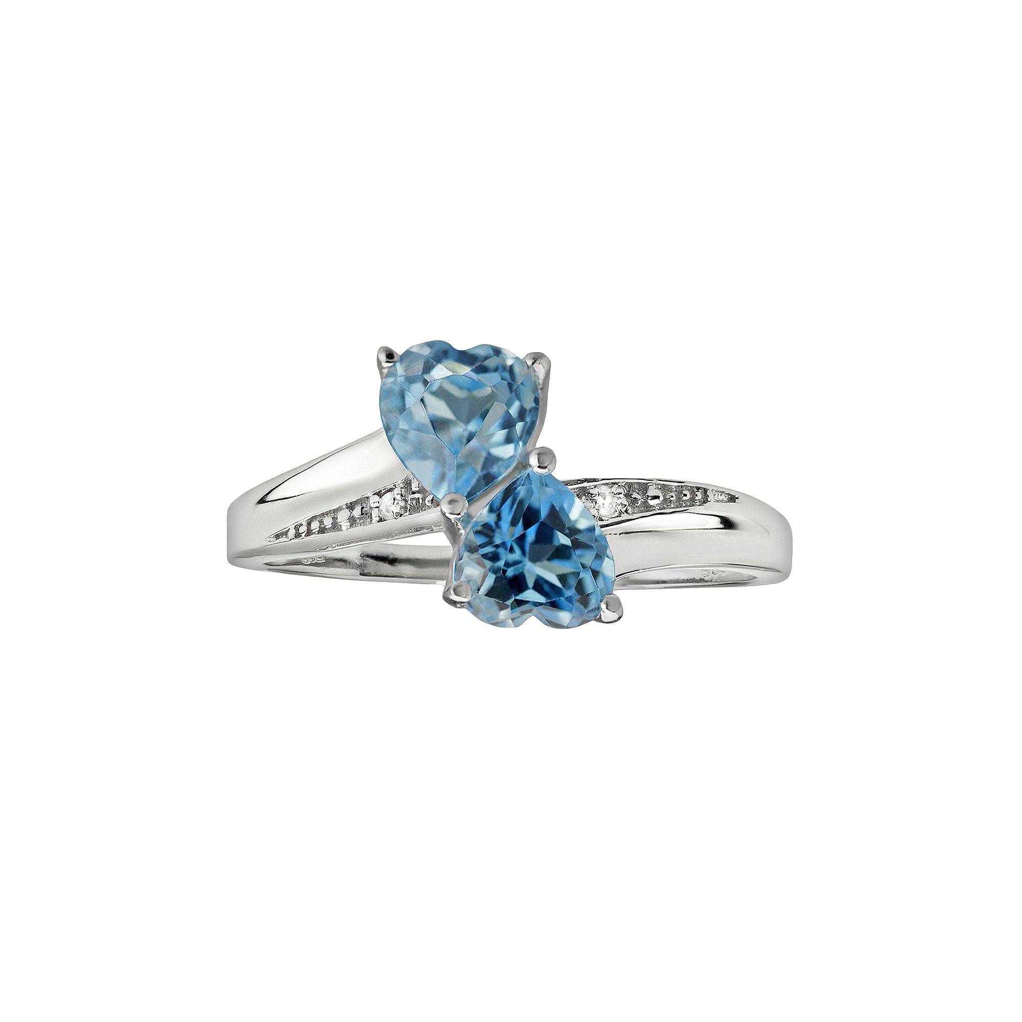 Gemminded Sterling Silver Blue Topaz and Diamond Accent Heart Bypass Ring, 
