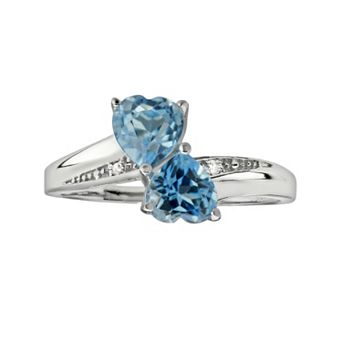 Gemminded Sterling Silver Blue Topaz and Diamond Accent Heart Bypass Ring