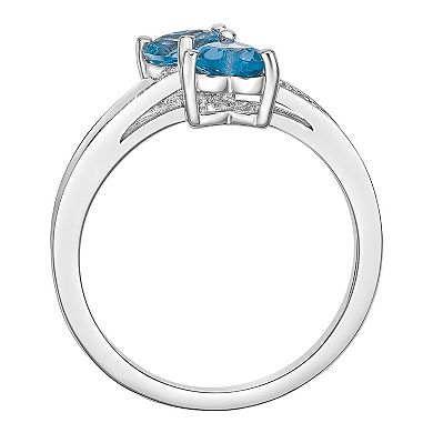 Gemminded Sterling Silver Blue Topaz and Diamond Accent Heart Bypass Ring
