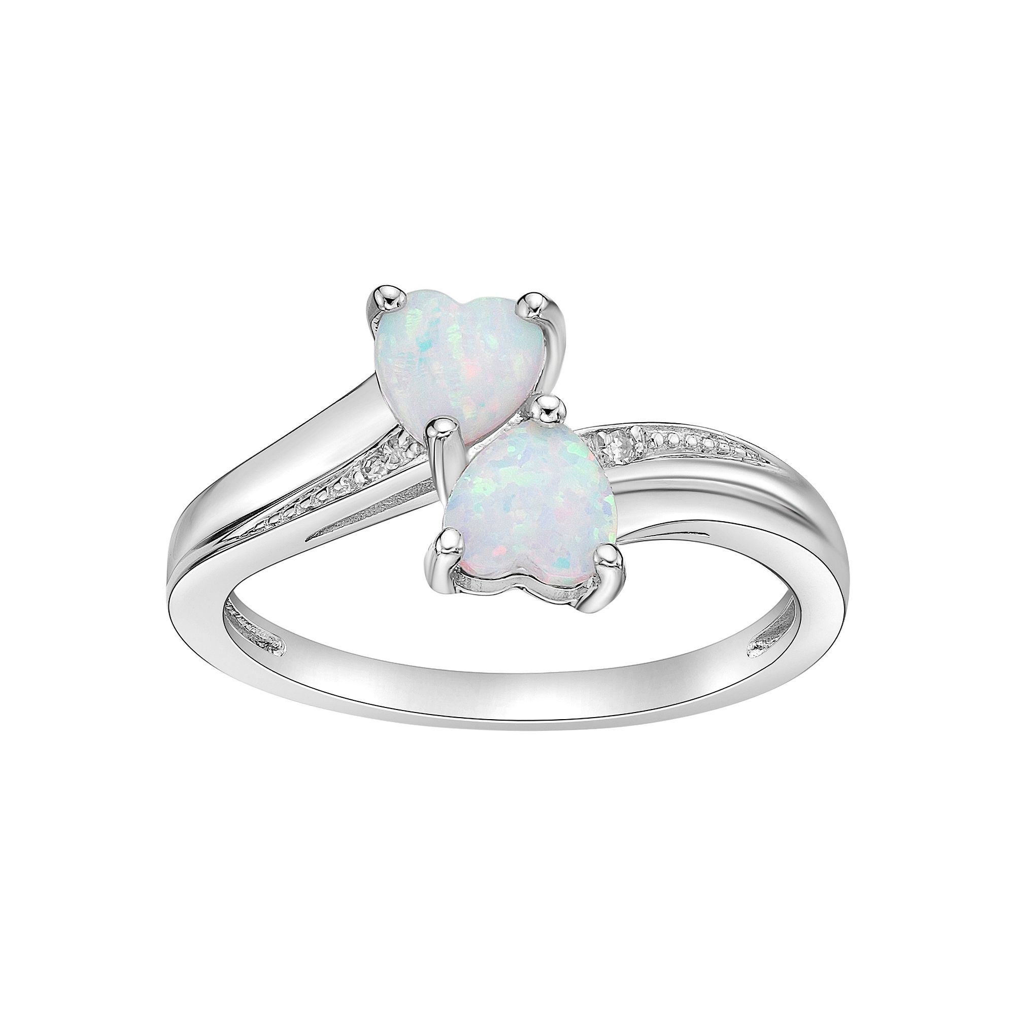 Gemminded Sterling Silver Lab-Created Opal and Diamond Accent Heart Bypass 