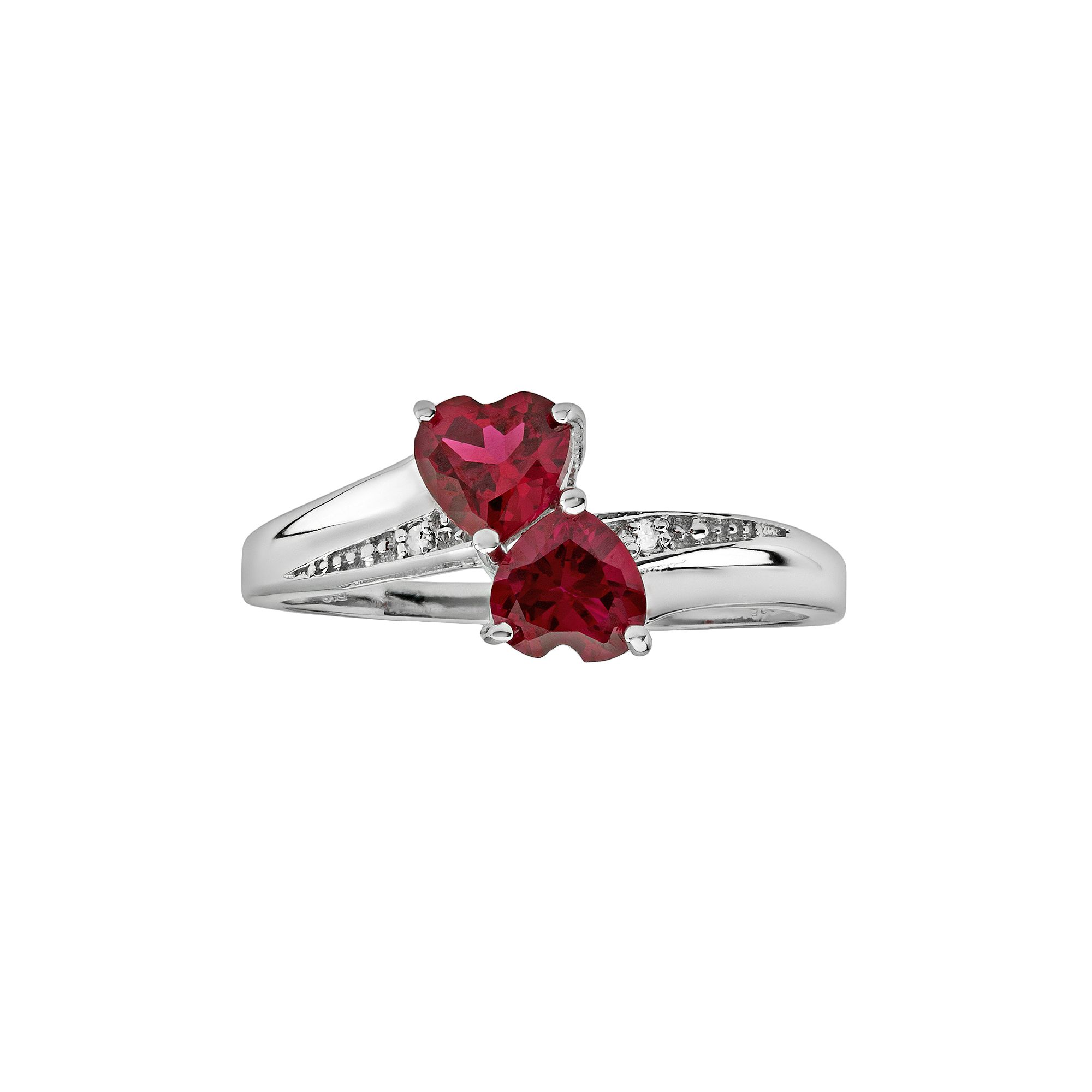 Gemminded Sterling Silver Lab-Created Ruby and Diamond Accent Heart Bypass 