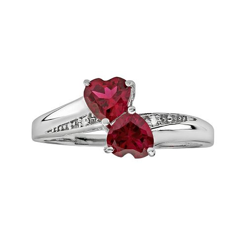 Sterling Silver LabCreated Ruby & Diamond Accent Heart Bypass Ring