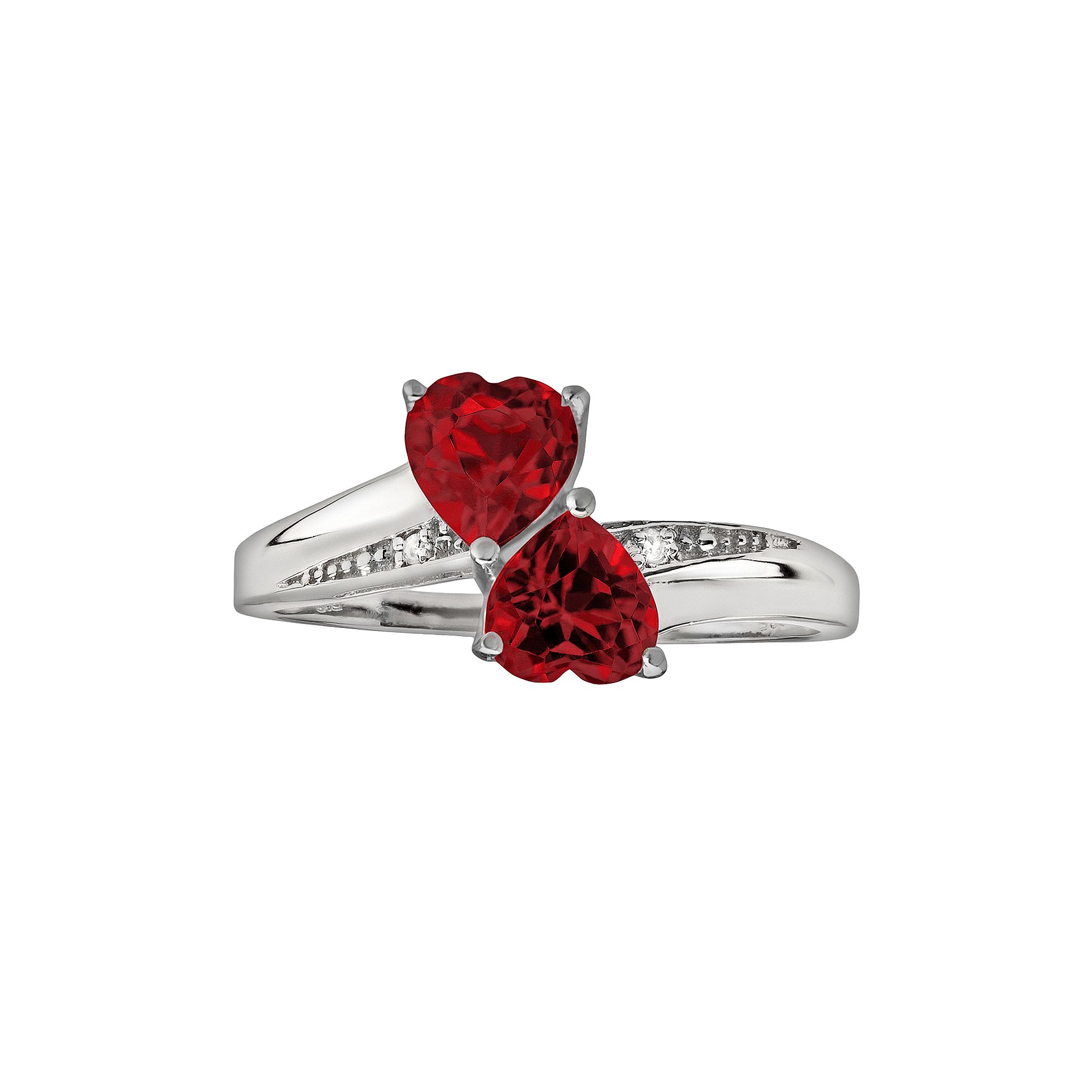 Gemminded Sterling Silver Garnet and Diamond Accent Heart Bypass Ring, Wome