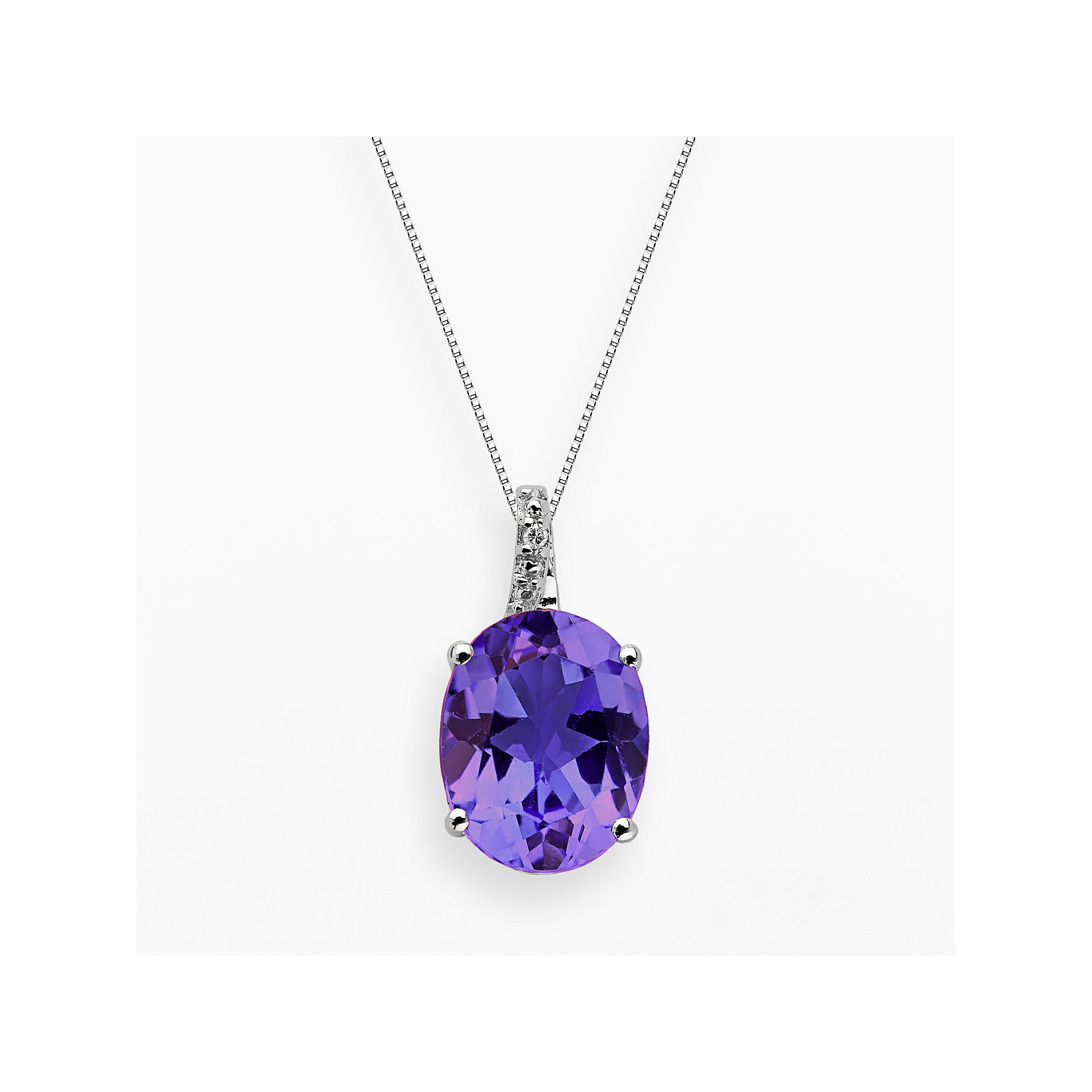 Gemminded Sterling Silver Amethyst and Diamond Accent Oval Pendant, Women