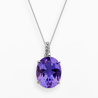 Gemminded Sterling Silver Amethyst and Diamond Accent Oval Pendant