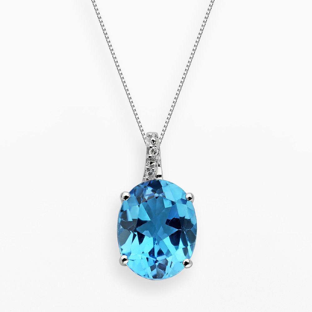 Gemminded Sterling Silver Blue Topaz and Diamond Accent Oval Pendant