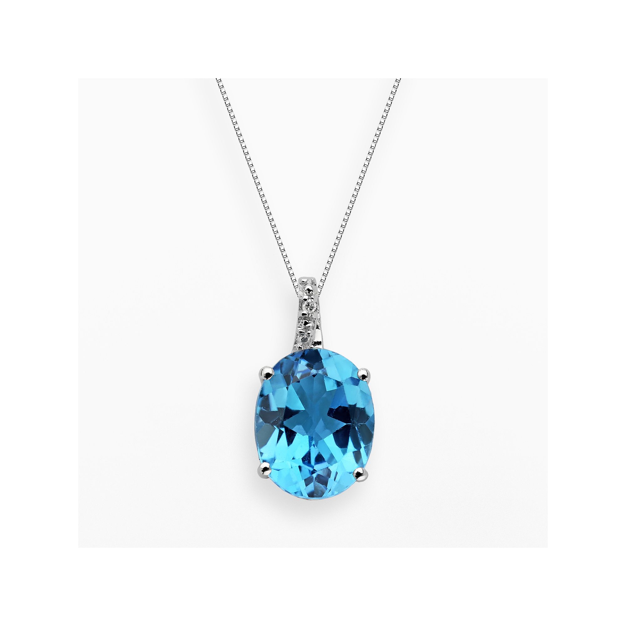 Gemminded Sterling Silver Blue Topaz and Diamond Accent Oval Pendant, Wome