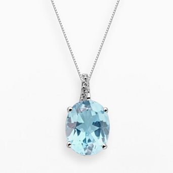 Gemminded Sterling Silver Lab-Created Aquamarine and Diamond Accent Oval Pendant