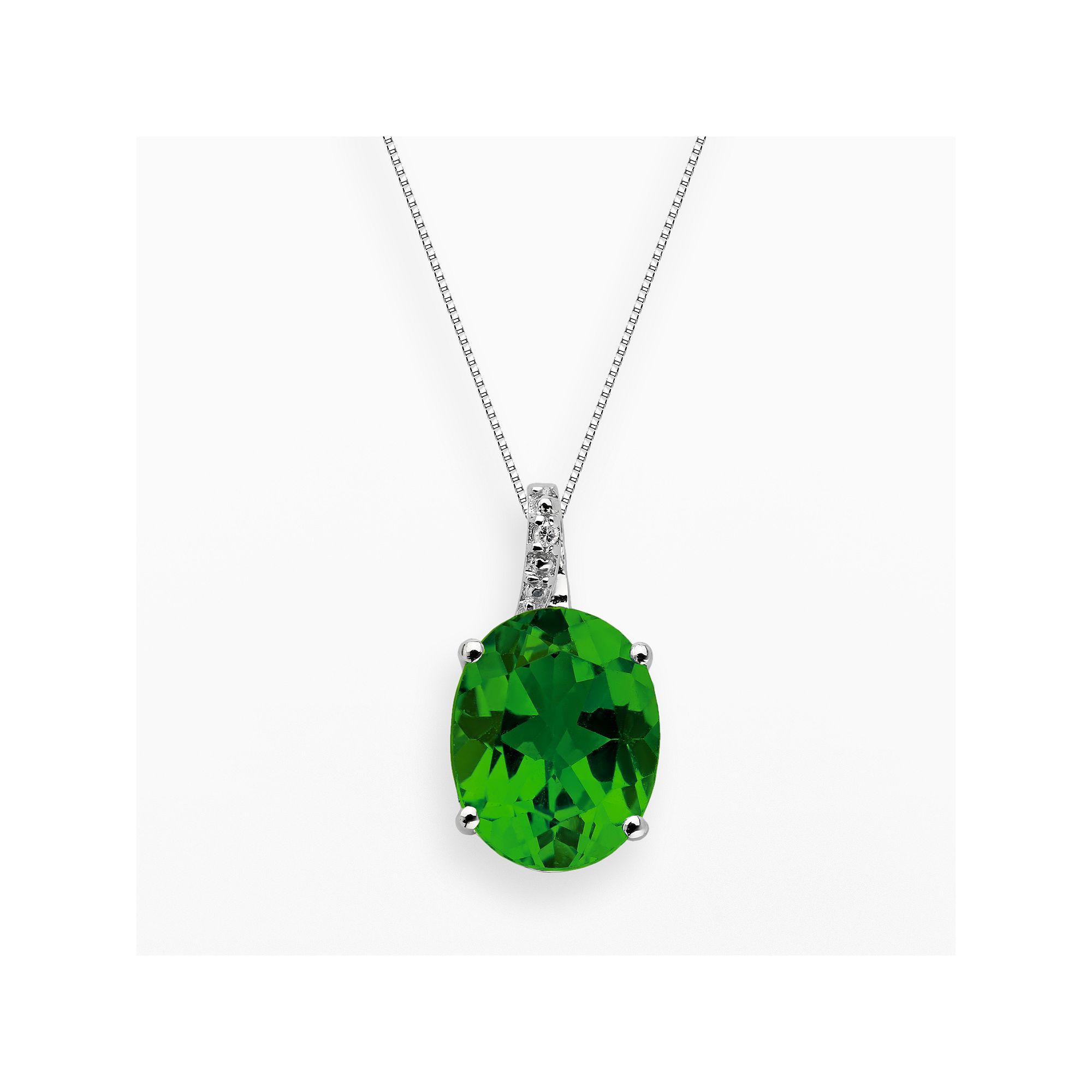 Gemminded Sterling Silver Lab-Created Emerald and Diamond Accent Oval Pend