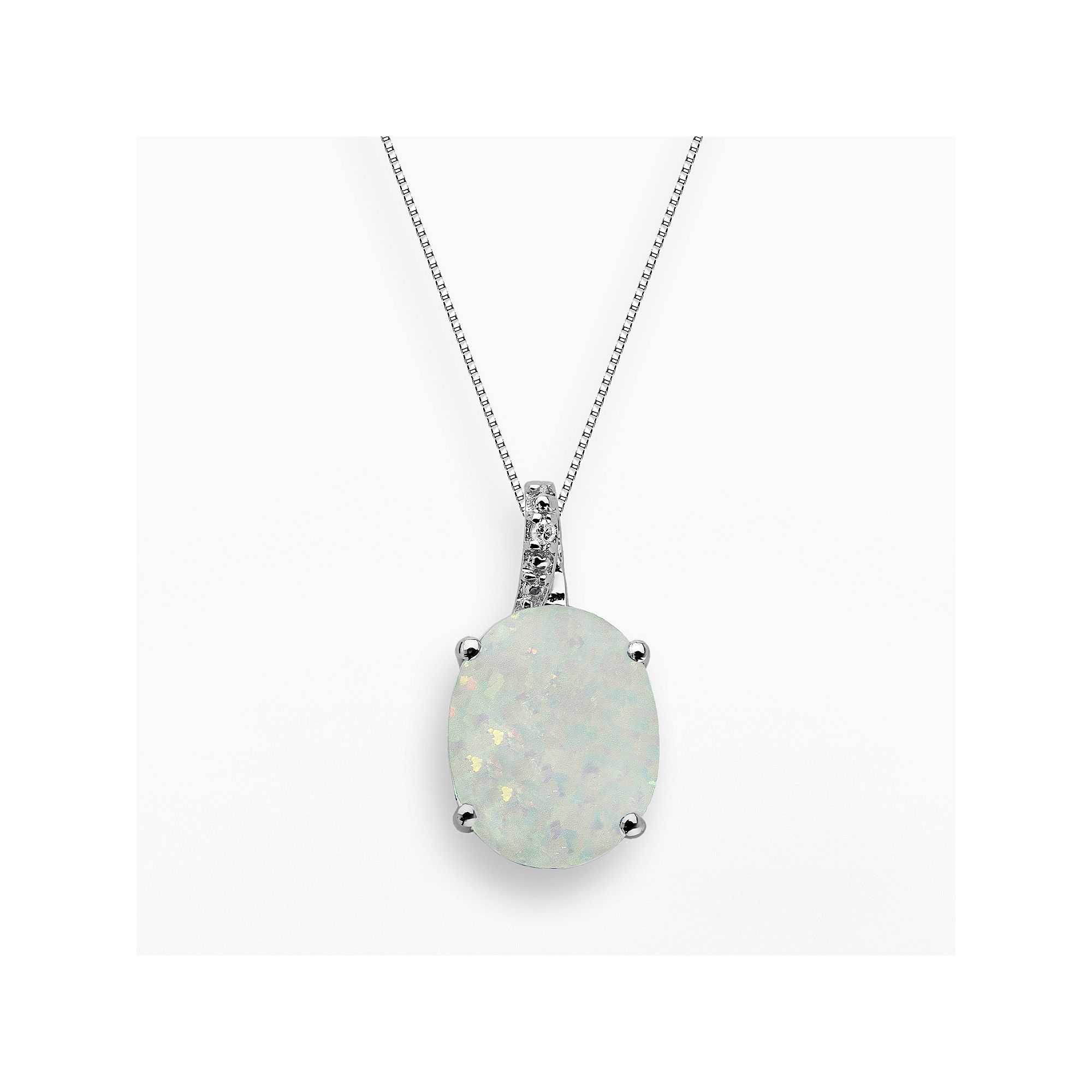 Gemminded Sterling Silver Lab-Created Opal and Diamond Accent Oval Pendant