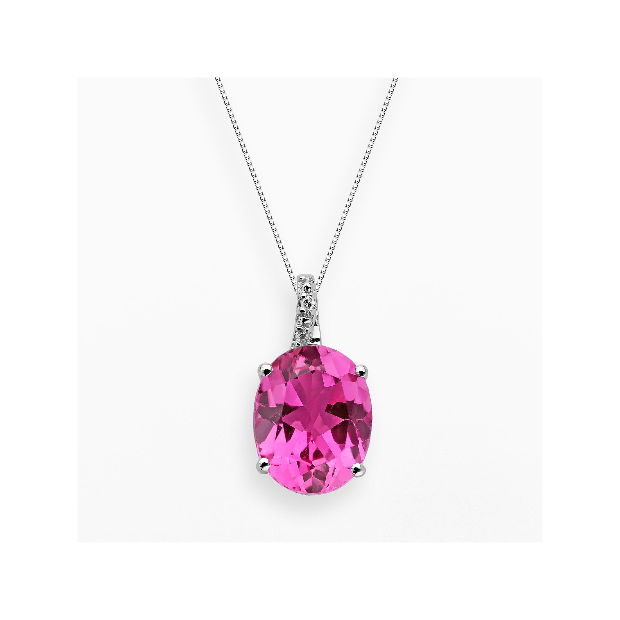 Gemminded Sterling Silver Lab-Created Pink Sapphire and Diamond Accent Ova