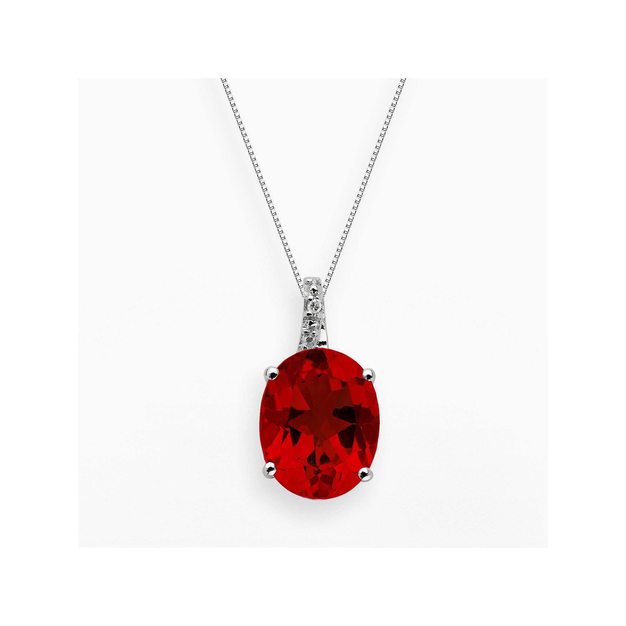 Gemminded Sterling Silver Lab-Created Ruby and Diamond Accent Oval Pendant