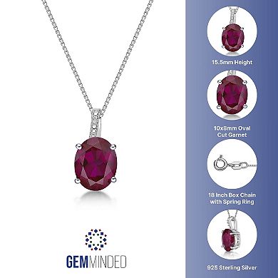 Gemminded Sterling Silver Lab-Created Ruby and Diamond Accent Oval Pendant