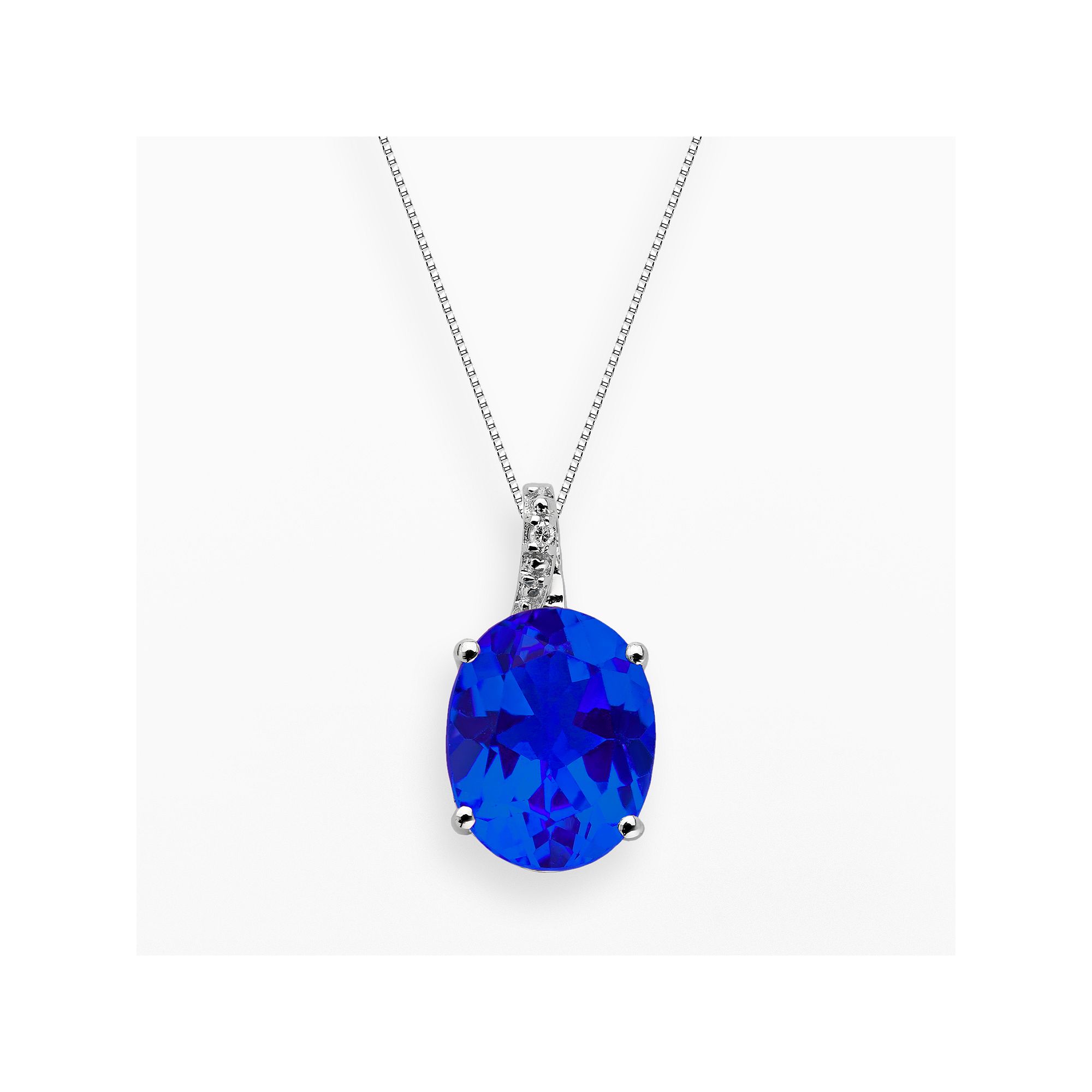 Gemminded Sterling Silver Lab-Created Sapphire and Diamond Accent Oval Pen