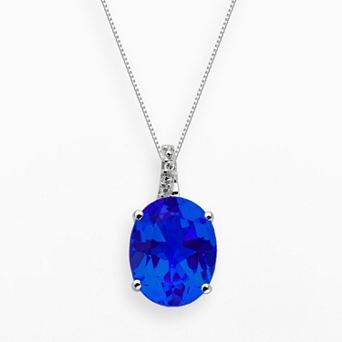 Gemminded Sterling Silver Lab-Created Sapphire and Diamond Accent Oval Pendant