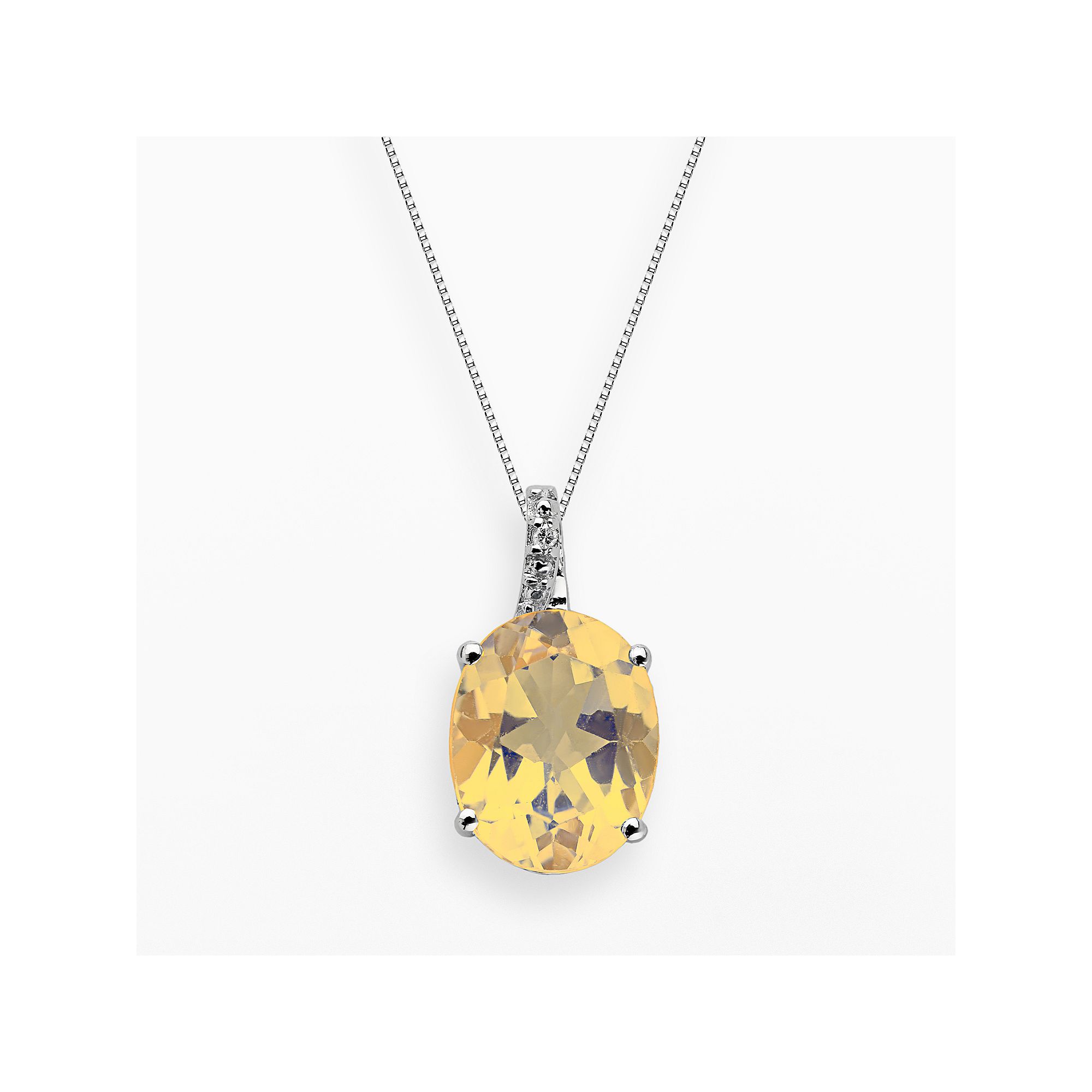 Gemminded Sterling Silver Citrine and Diamond Accent Oval Pendant, Womens