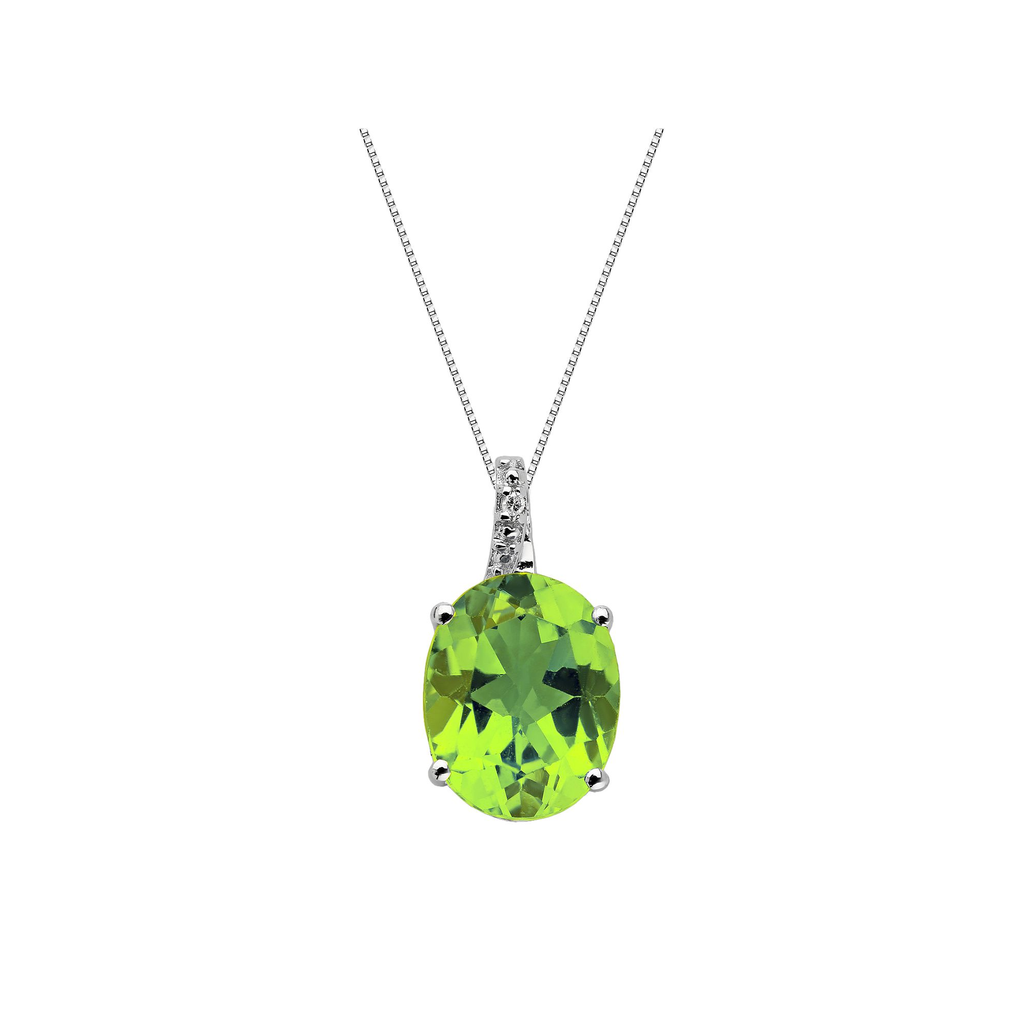 Gemminded Sterling Silver Peridot and Diamond Accent Oval Pendant, Womens