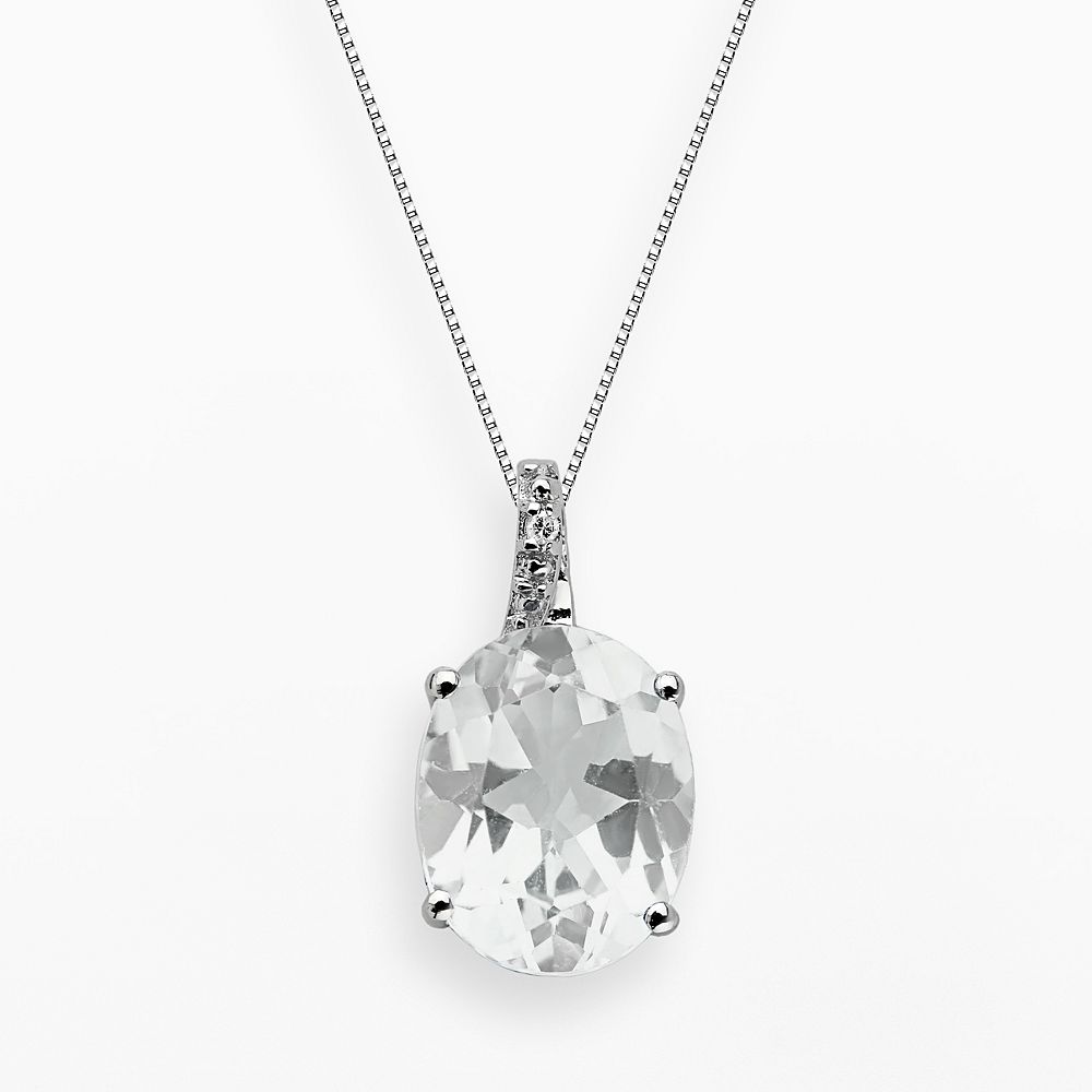 Gemminded Sterling Silver White Topaz and Diamond Accent Oval Pendant