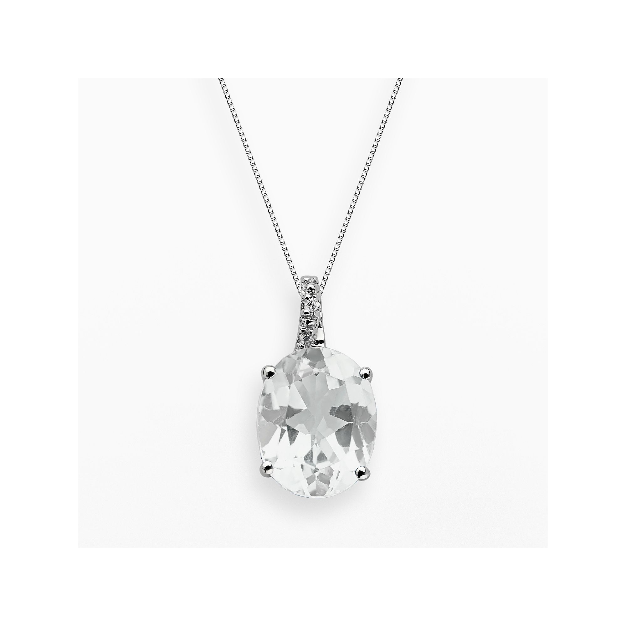 Gemminded Sterling Silver White Topaz and Diamond Accent Oval Pendant, Wom
