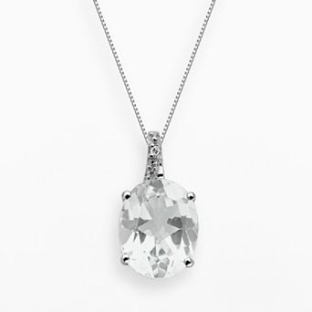 Gemminded Sterling Silver White Topaz and Diamond Accent Oval Pendant