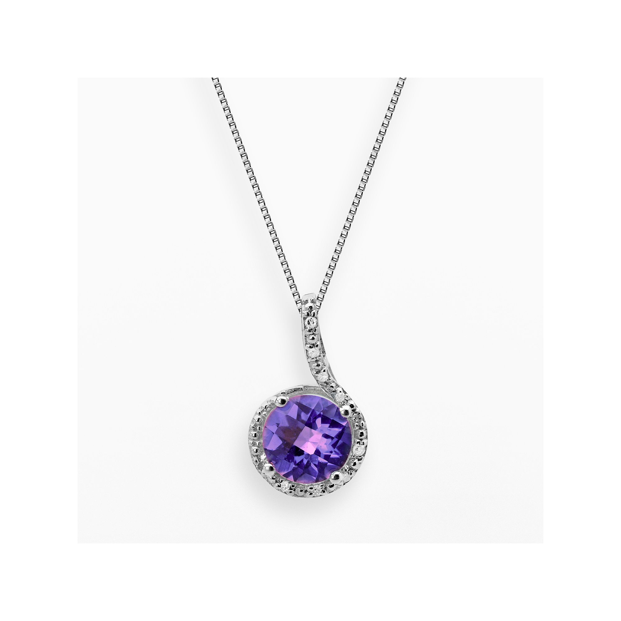 Gemminded Sterling Silver Amethyst and Diamond Accent Pendant, Womens, Si