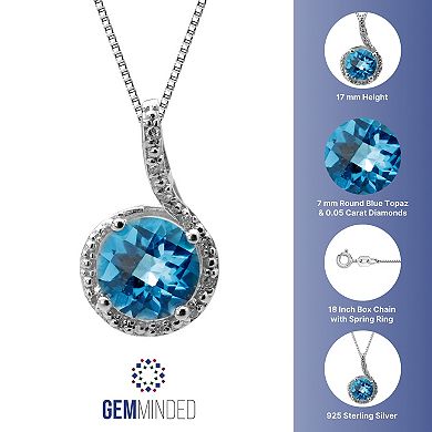 Gemminded Sterling Silver Blue Topaz and Diamond Accent Pendant