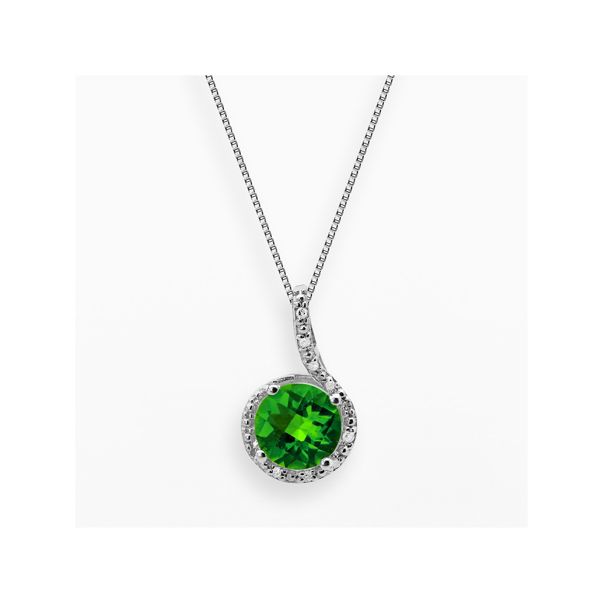 Gemminded Sterling Silver Lab-Created Emerald and Diamond Accent Pendant, 