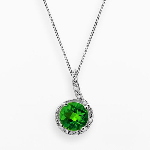 Sterling Silver Lab-Created Emerald & Diamond Accent Pendant