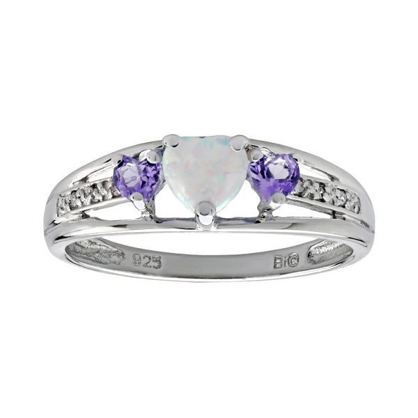 Gemminded Sterling Silver LabCreated Opal, Amethyst and Diamond Accent