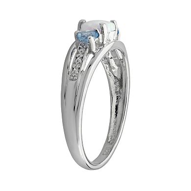Gemminded Sterling Silver Lab-Created Opal, Blue Topaz and Diamond Accent Heart 3-Stone Ring