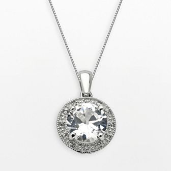Gemminded Sterling Silver White Topaz and Lab-Created White Sapphire Frame Pendant
