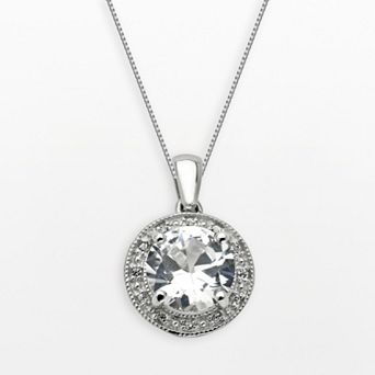 Gemminded Sterling Silver White Topaz and Lab-Created White Sapphire Frame Pendant