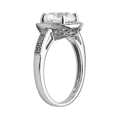Gemminded Sterling Silver White Topaz, Lab-Created White Sapphire and Diamond Accent Round Frame Ring