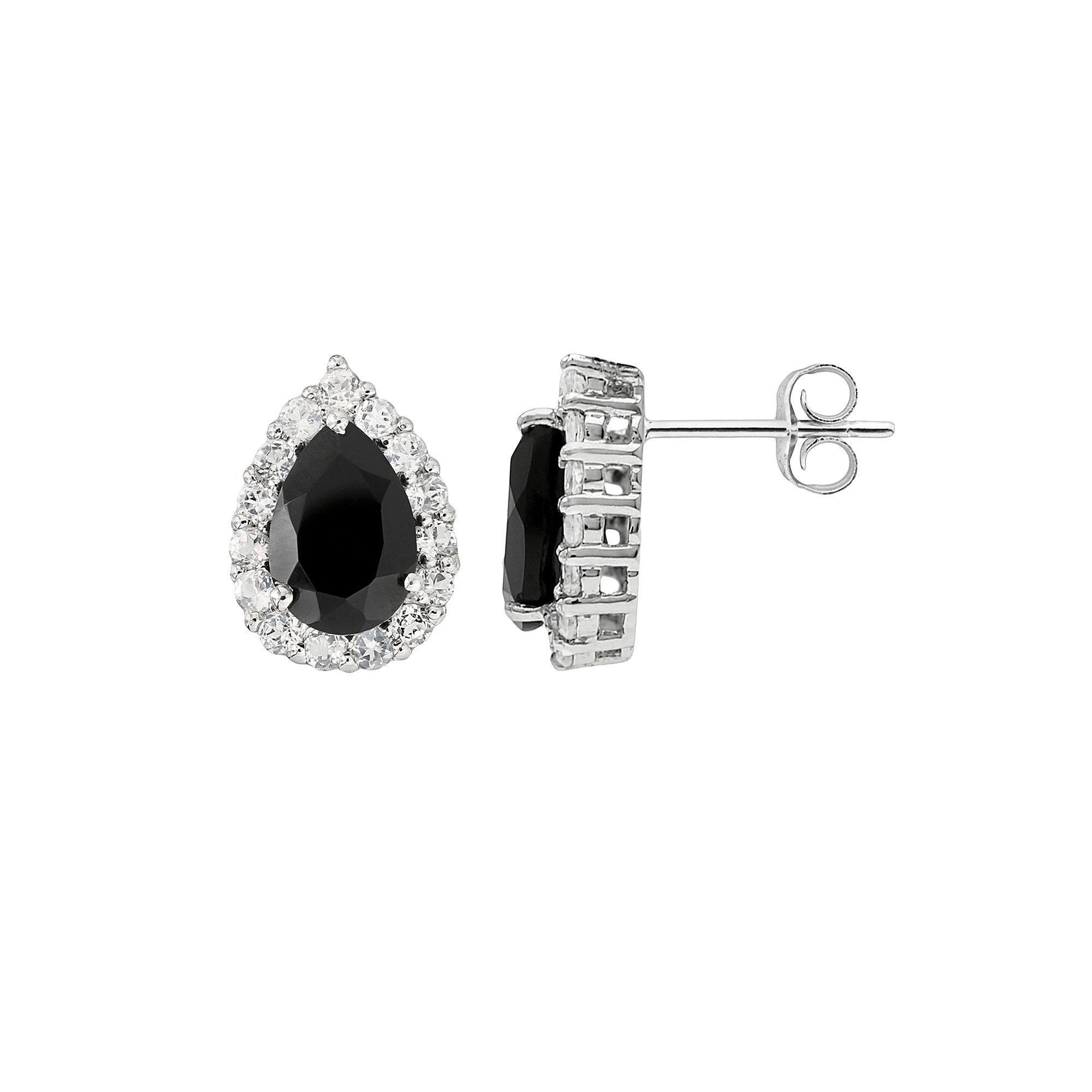 Gemminded Sterling Silver Black Onyx and White Topaz Teardrop Stud Earrings