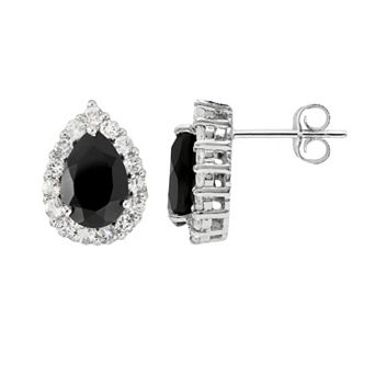 Gemminded Sterling Silver Black Onyx and White Topaz Teardrop Stud Earrings