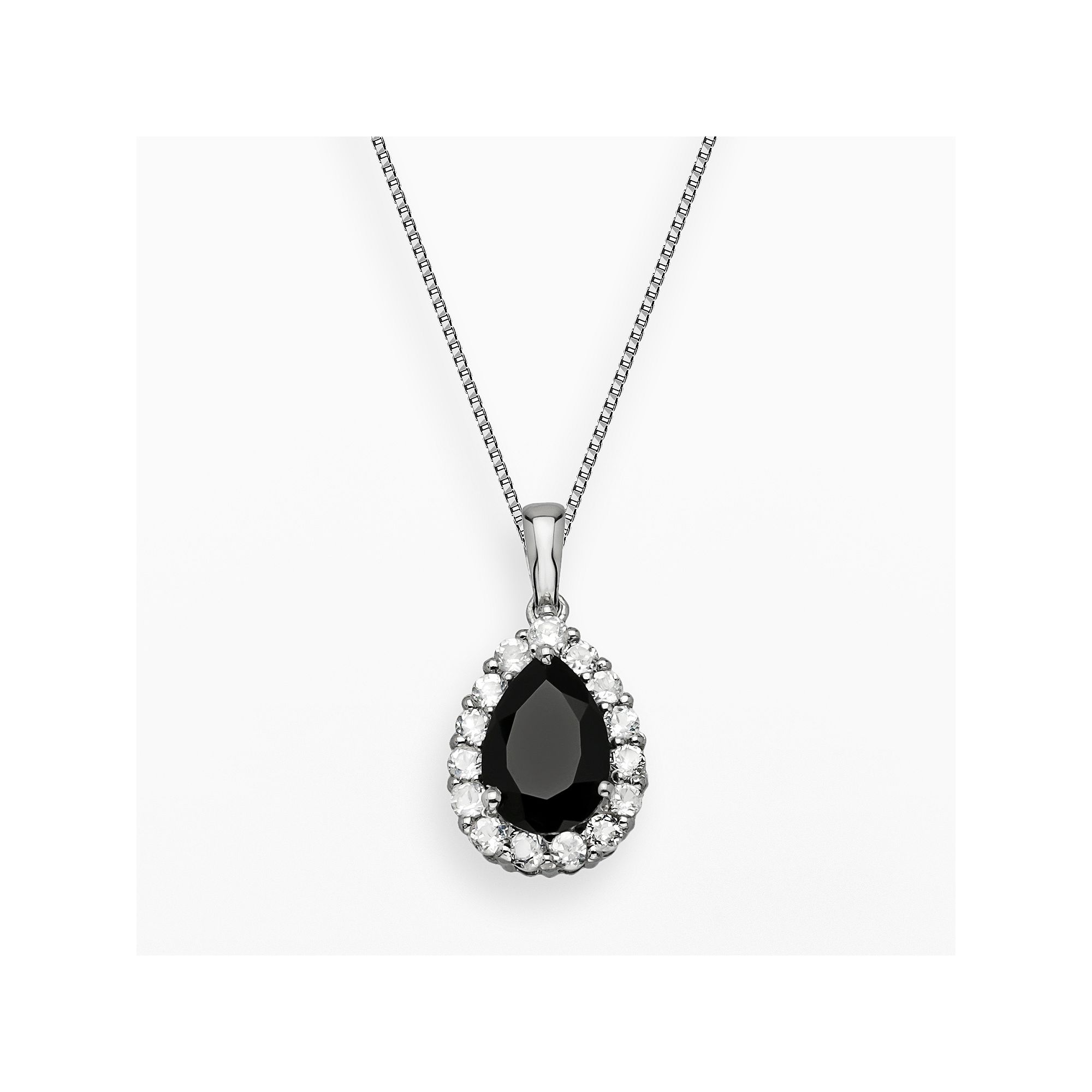 Gemminded Sterling Silver Black Onyx and White Topaz Teardrop Pendant, Wom